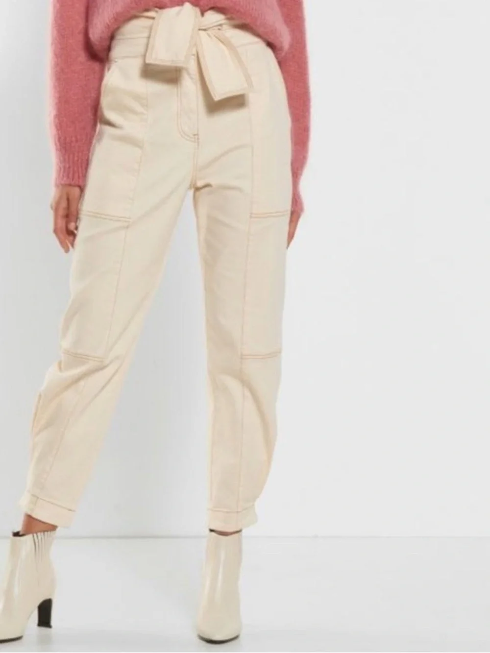 Ulla Johnson Size‎ 2 Storm Belted Jeans In Blanc High Rise Tapered Leg